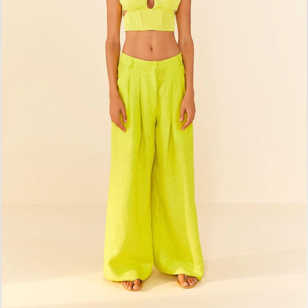 NWOT Farm Rio Lime Green Linen Trousers